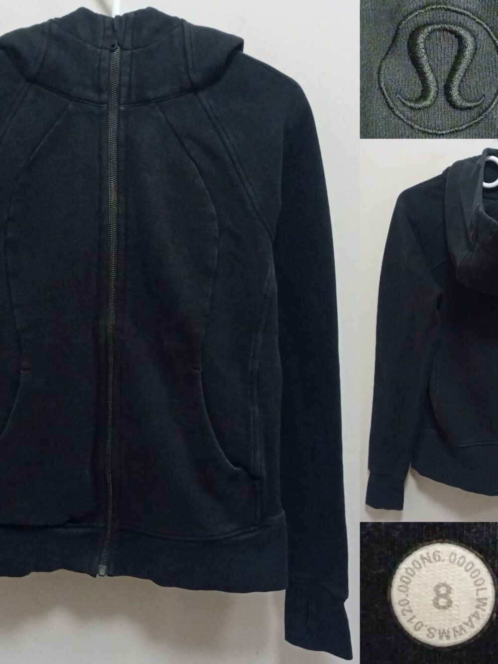 Lululemon Scuba Hoodie Size 8 Medium Light Cotton Fleece Thumbholes Black